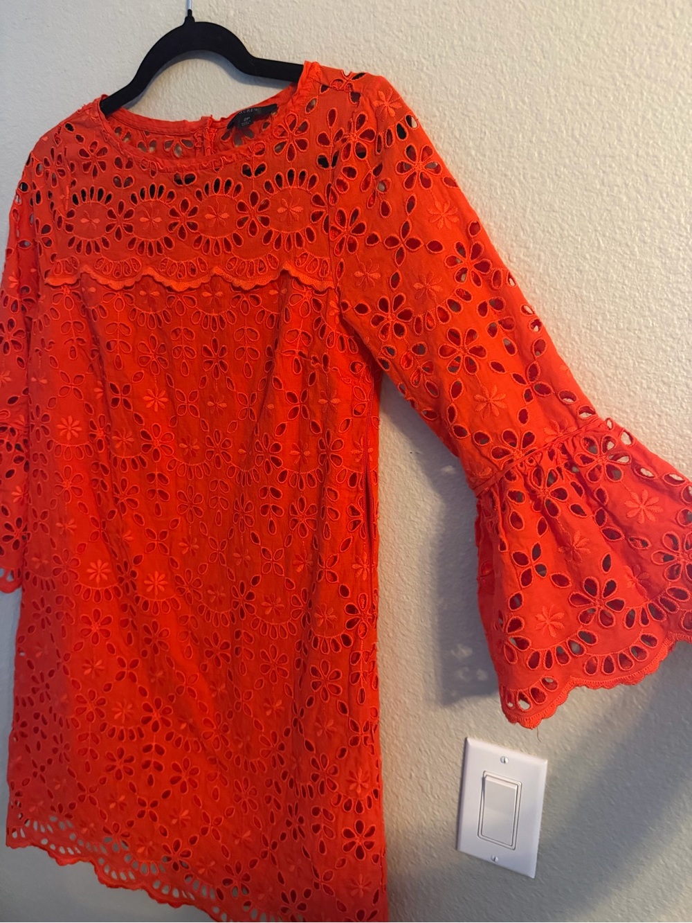 J. Crew Orange Eyelet Bell-Sleeve Shift Dress Size 2P - Picture 6 of 12